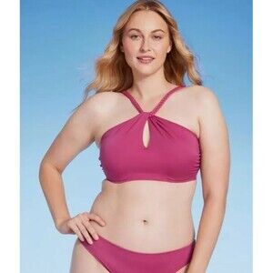 Shade‎ & Shore Purple High Neck Braided Strap Bikini Top NWT Size 34C